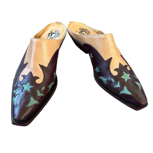 Charlie 1 Horse by Lucchese Leather Western Mules Size 7.5  Star Inlay, Two-Tone - Picture 2 of 11